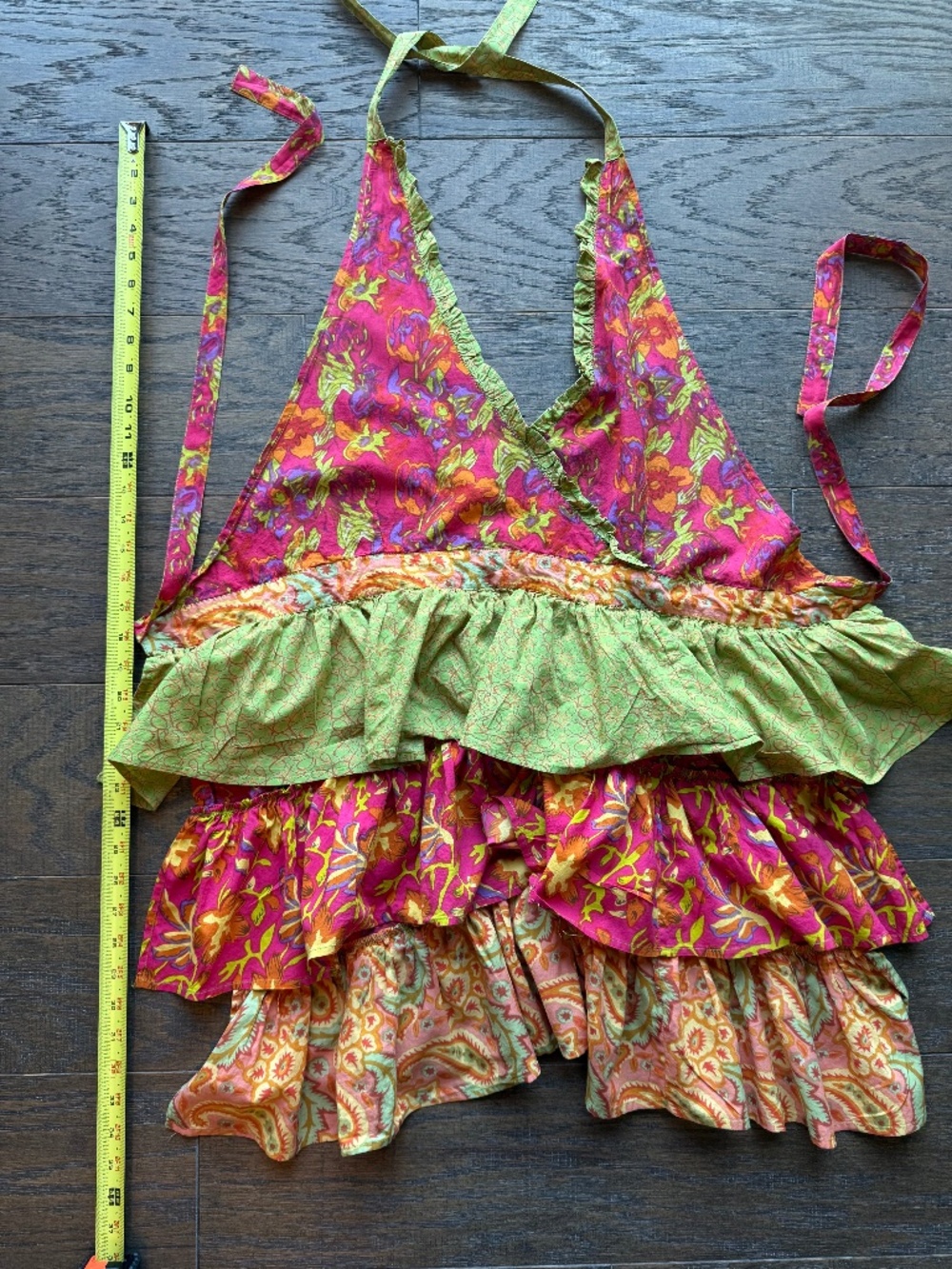 Boho Floral Ruffle Apron Cottagecore Pink Green